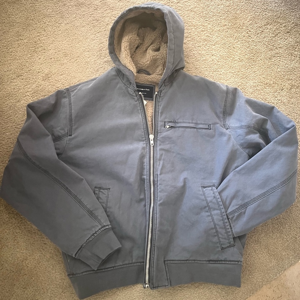 Abercrombie & Fitch Blue Jacket with Tan Sherpa Lining